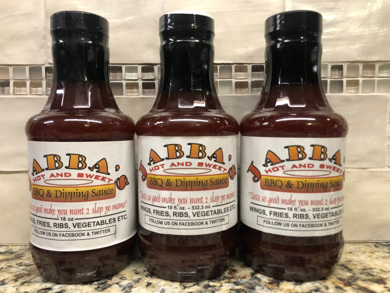 3 BOTTLES Jabba's Hot and Sweet BBQ & Dipping Sauce 18 oz BBQ Pork Chicken NC