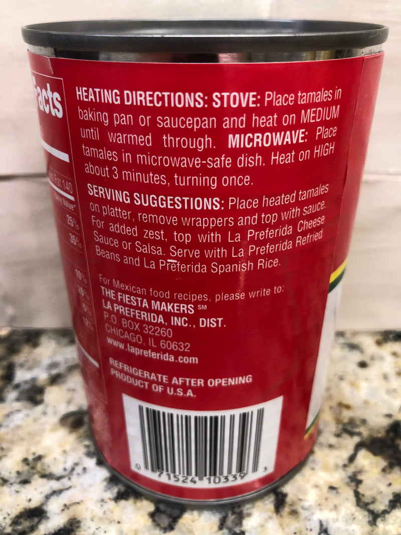 La Preferida Tamales Beef & Pork With Sauce 15 Oz Can Corn Meal Peppers
