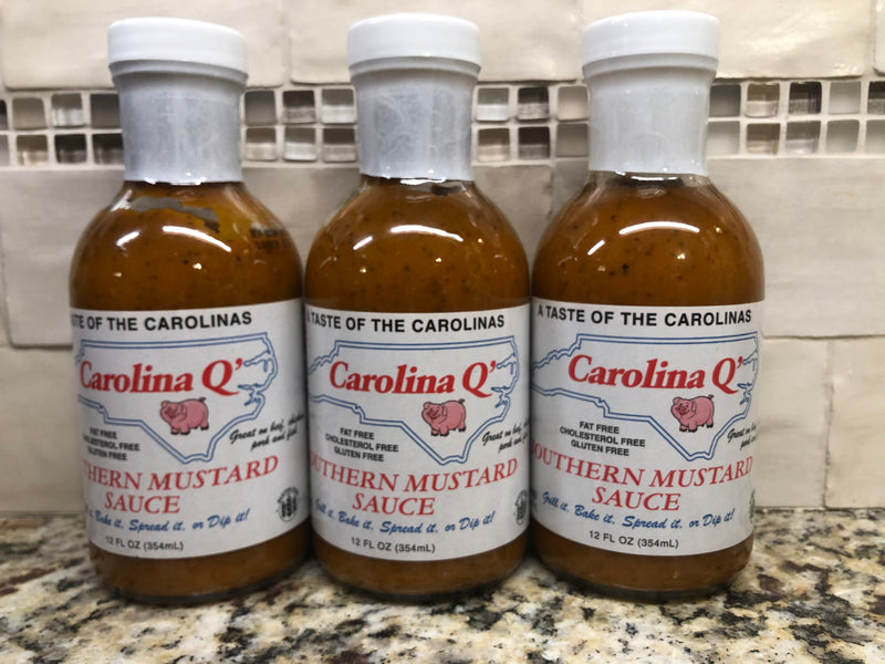 3 BOTTLES Carolina Q Southern Mustard Sauce 18oz BBQ Barbecue Pork NC