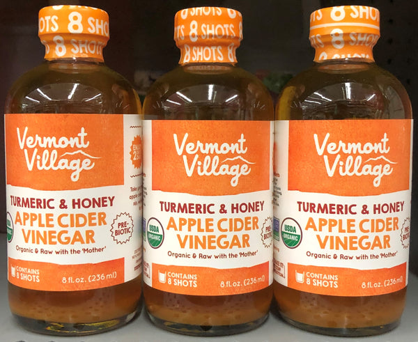 3 BOTTLES Vermont Village Turmeric & Honey Apple Cider Sipping Vinegar 8 Oz