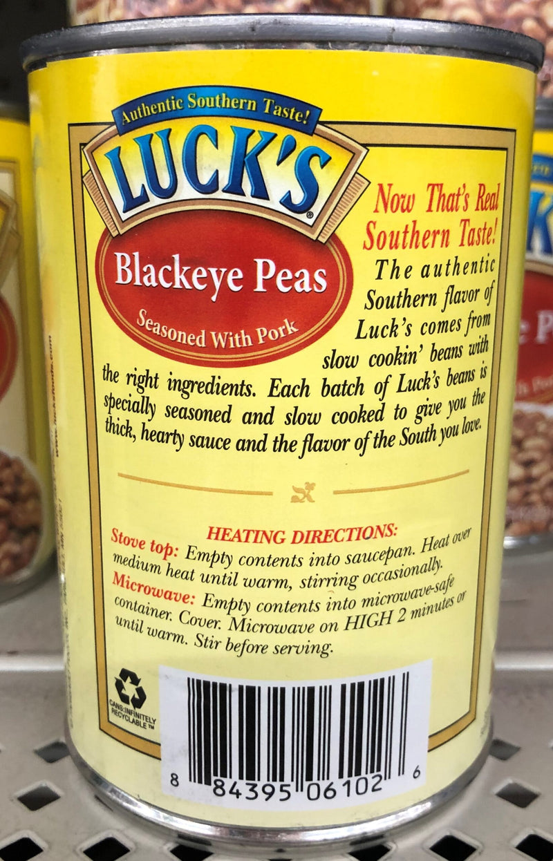 6 CANS Luck's Blackeyed Peas Seasoned With Pork 15 oz Can Vegetable Bean