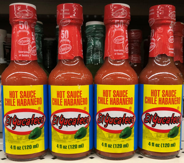 4 BOTTLES El Yucateco Salsa Red Chile Habanero Hot Sauce 4 Oz Marinade