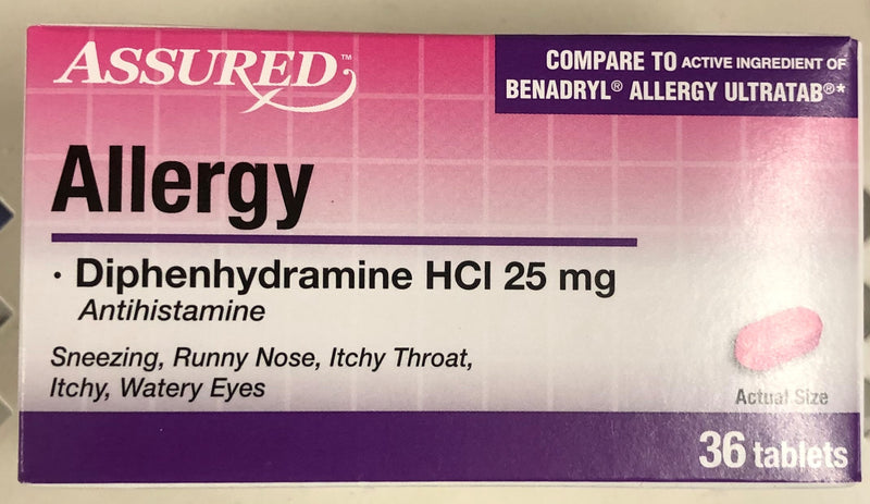 6 Bottles Assured Allergy Relief Antihistamine Diphenhydramine tablet 36 ct