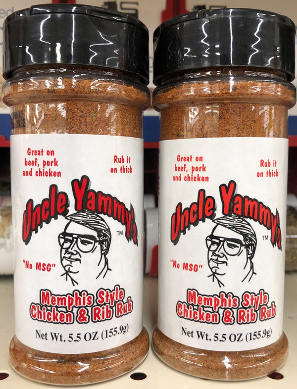 2 BOTTLES Uncle Yammy's Memphis Style Chicken And Rib Rub 5.5 oz BBQ Fish