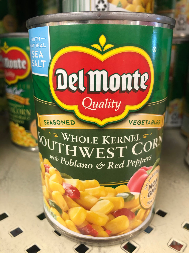 4 CANS Del Monte Whole Kernel Corn Southwest Pablano Red Peppers 15.25 oz Can