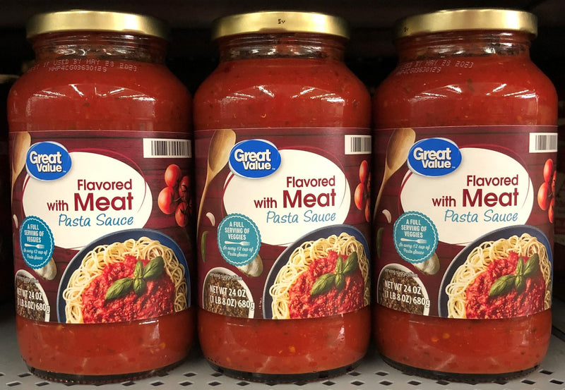 3 JARS Great Value Spaghetti Pasta Sauce Flavored with Meat 3 ct 24 oz Jar