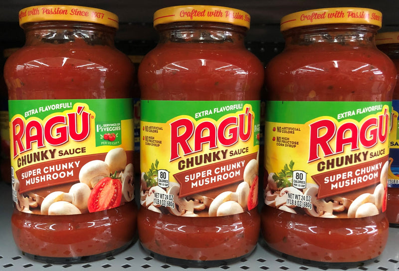 3 JARS Ragu Super Chunky Mushroom Spaghetti Pasta Sauce 24 oz Jar Ragu