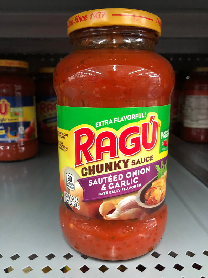 3 JARS Ragu Chunky Sauted Onion & Garlic Spaghetti Pasta Sauce 24 oz Jar