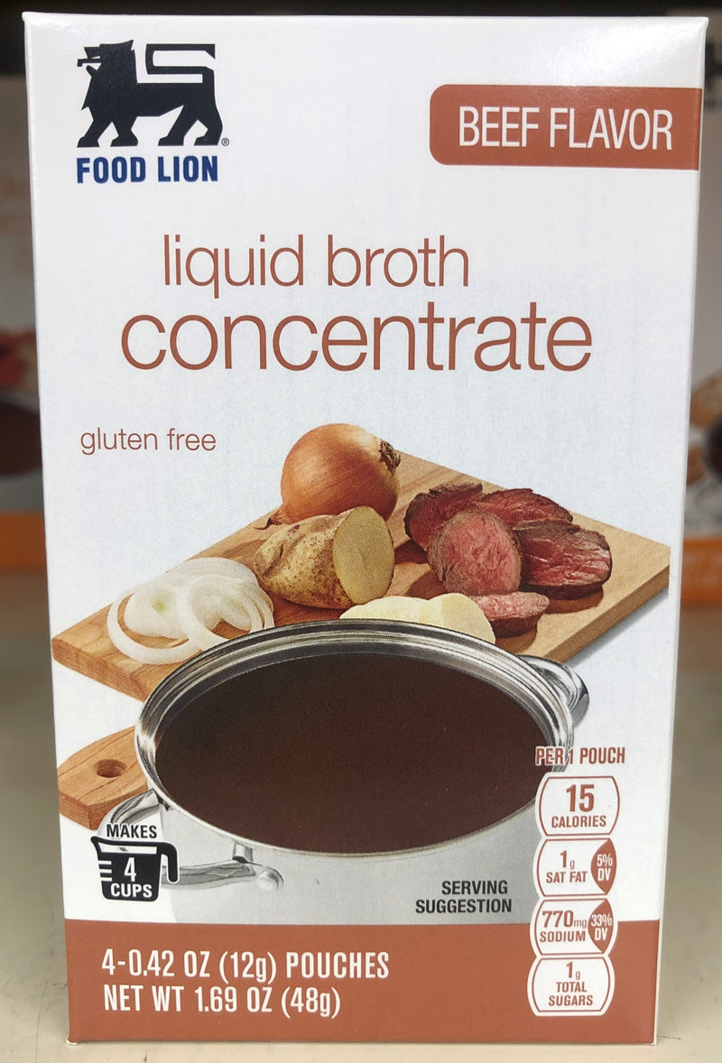 4 BOXES Food Lion Beef Liquid Broth Concentrate 16 Pouches Soup French Dip