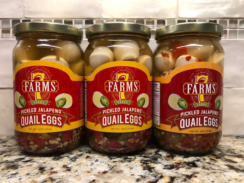 3 JARS Cajun Classics 7 Farms Pickled Jalapeno Quail Eggs 16 oz Jar Can