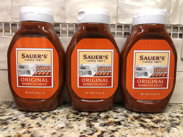 3 BOTTLES CF Sauers Original Barbecue Sauce 18 oz BBQ Chicken Pork