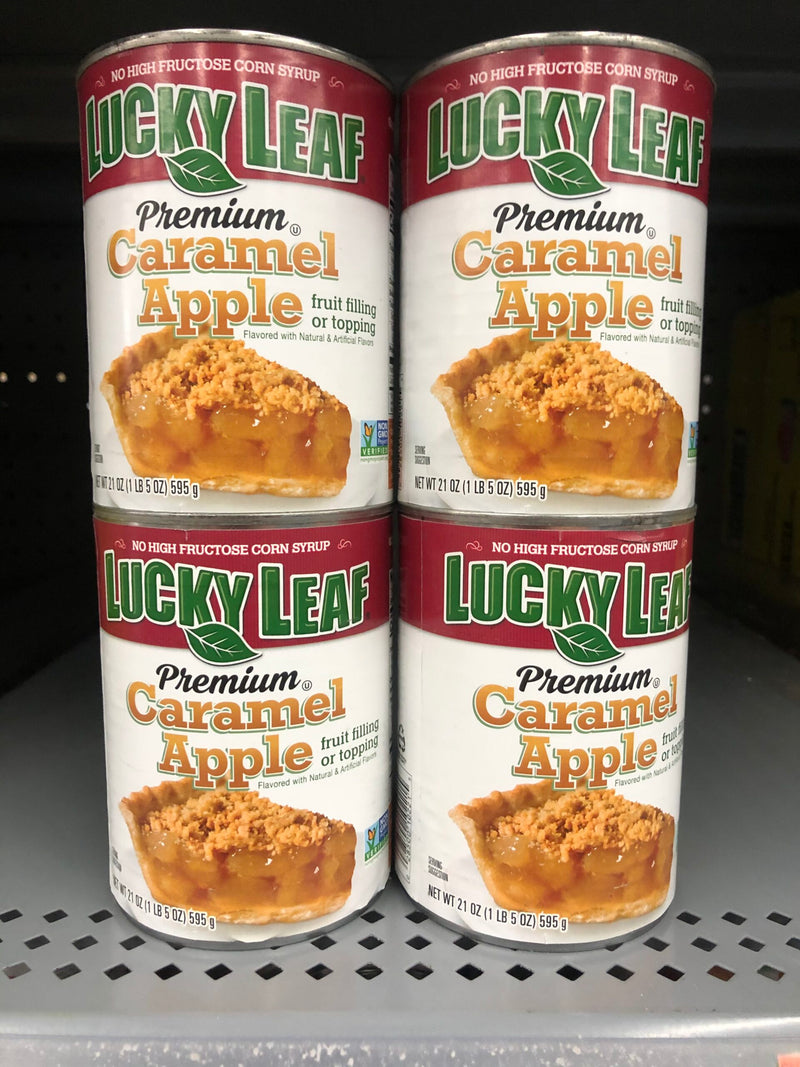 4 CANS Lucky Leaf Premium Caramel Apple Pie Filling & Topping 21 oz