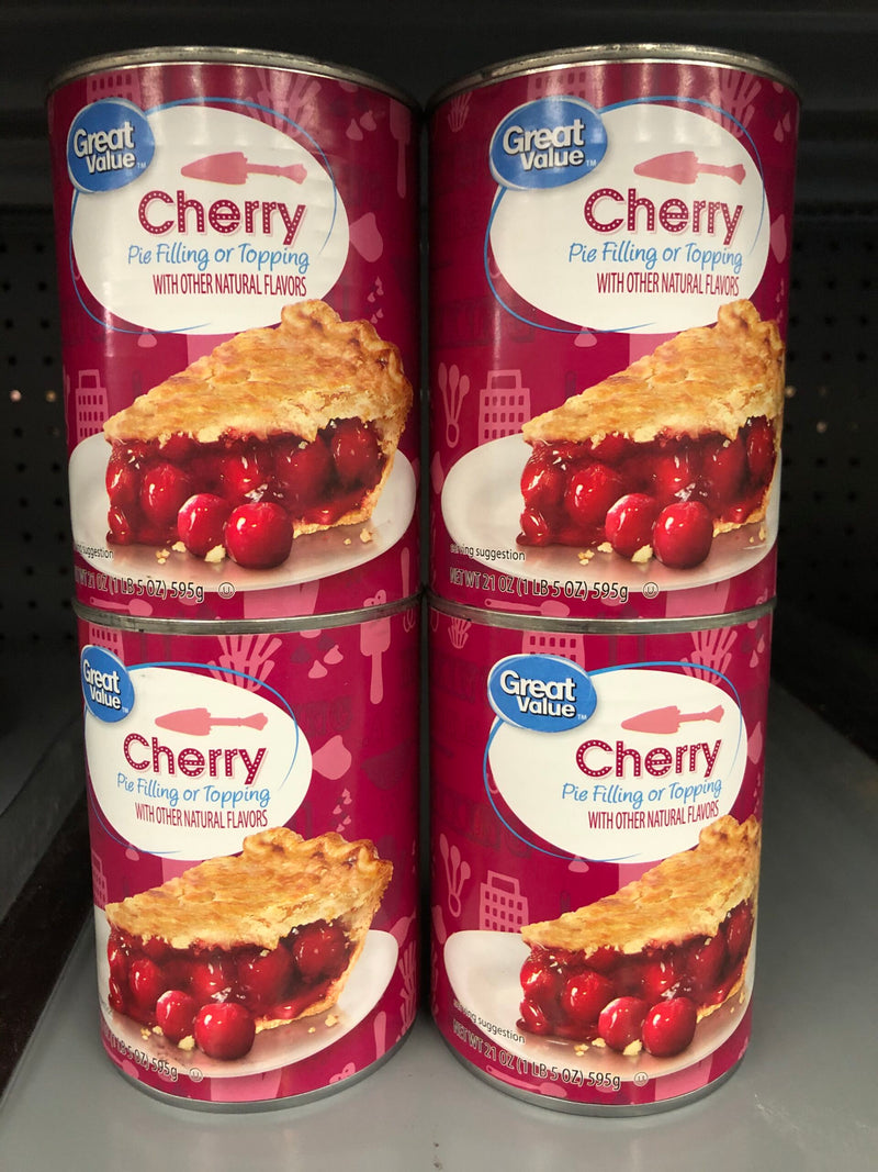 4 CANS Great Value Cherry Pie Filling & Topping 21 oz Icing Crust Pan