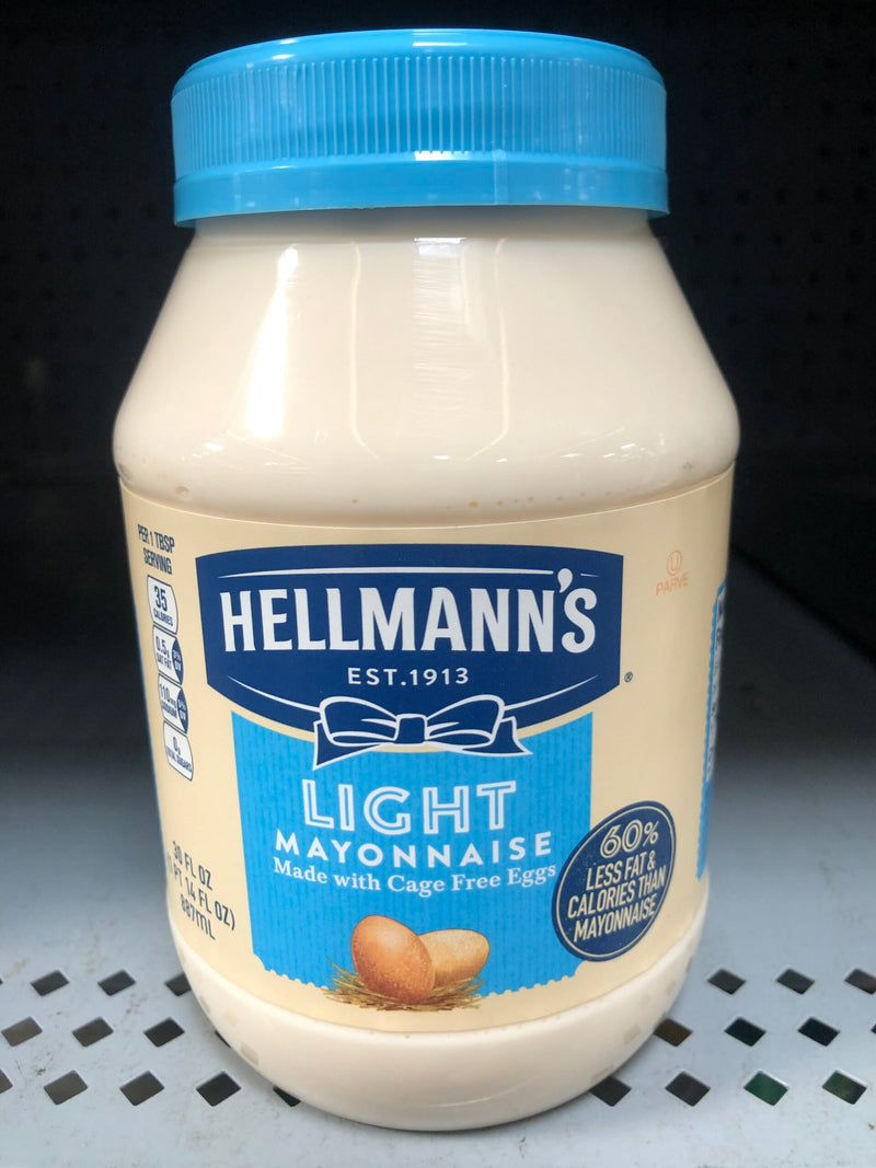 2 JARS Hellmann's LIGHT Mayonnaise Real Mayo 30 oz Sandwich Dressing Best Foods