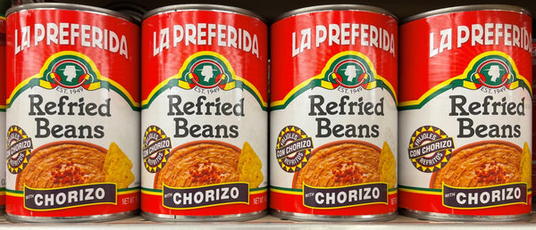 4 CANS La Preferida Refried Beans With Chorizo 16 oz Can Pintos Taco Filing