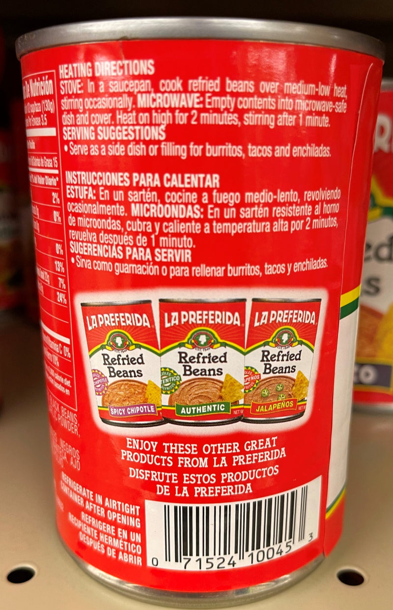 4 CANS La Preferida Authentic Refried Black Beans 16 oz Can Taco Filing