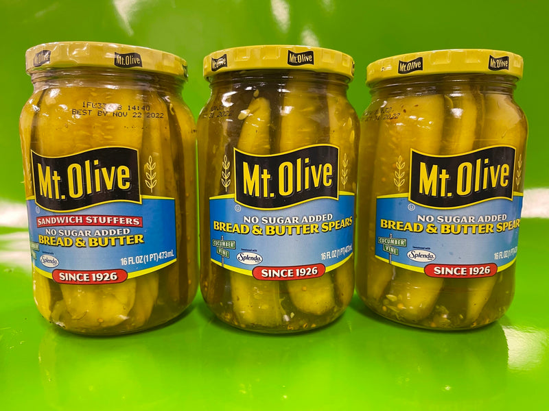 3 JARS Mount Olive No Sugar Added Pickle Bread & Butter Spears 16 oz Mt Splenda