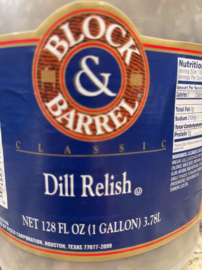 1 Gallon Block & Barrel - Sysco Classic DILL Relish 128 oz Pickle