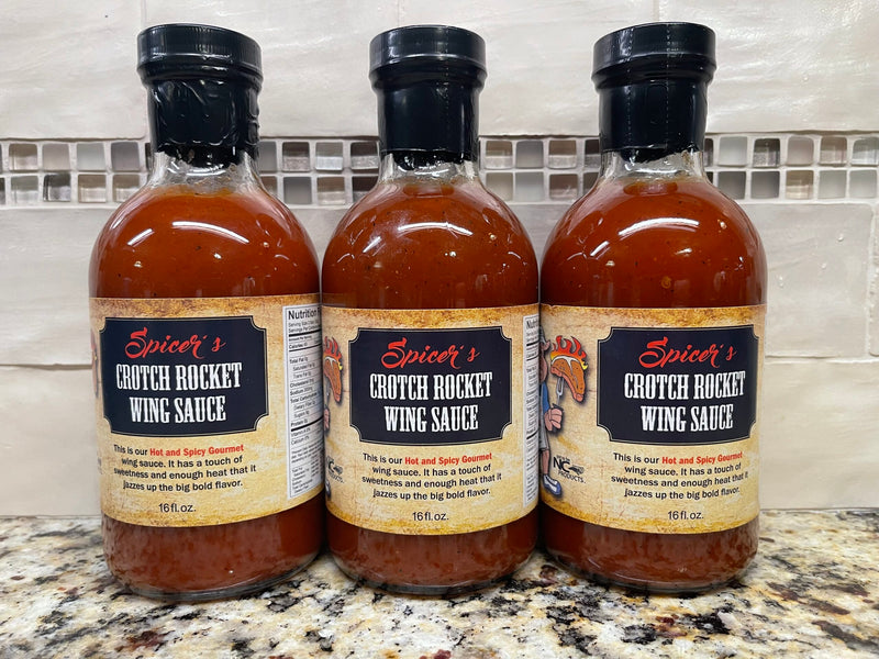 3 BOTTLES Spicer's Sauces Crotch Rocket Wing Sauce 16 oz BBQ Chicken