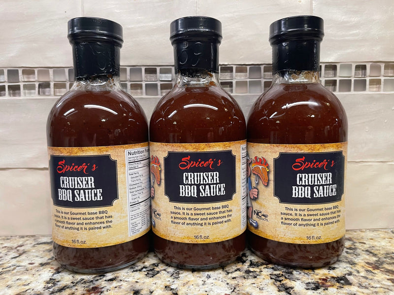 3 BOTTLES Spicer's Sauces Cruiser BBQ Sauce 16 oz Barbecue NC Pork