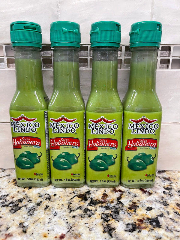 4 BOTTLES Mexico Lindo Extra Hot Sauce Green Habanero 5 Oz Marinade