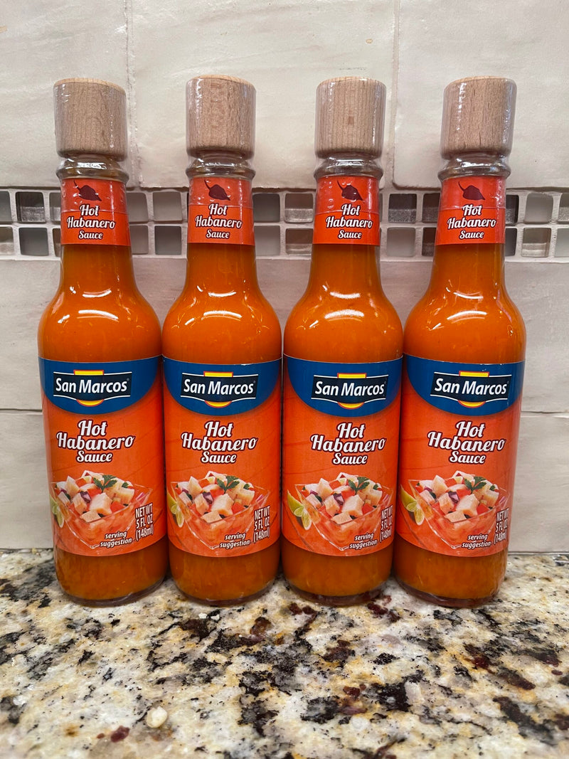 4 BOTTLES San Marcos Hot Habanero Sauce 5 oz Pepper Marinade Dip