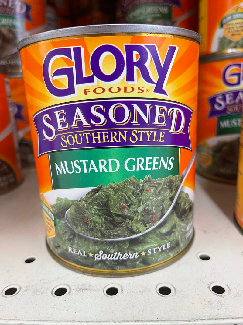 4 BIG CANS Glory Foods Seasoned Southern Style Mustard Greens 27 oz Can