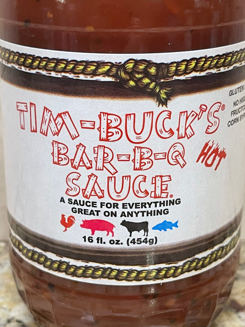 3 BOTTLES Tim Bucks HOT Bar-B-Q Barbecue Sauce 16 oz BBQ Pork