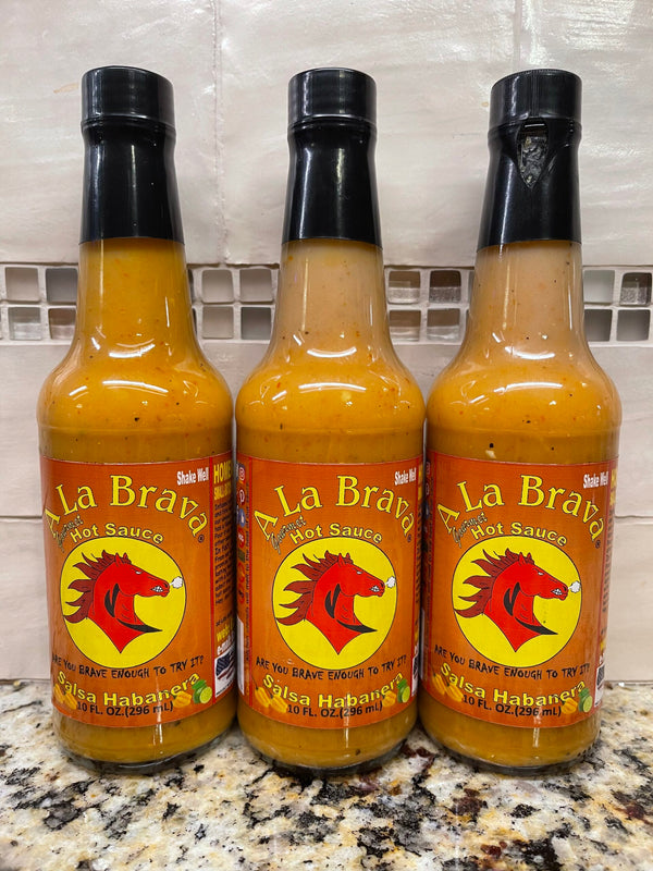 3 BOTTLES A La Brava Gourmet Hot Sauce Salsa Habanero 10 oz Pepper