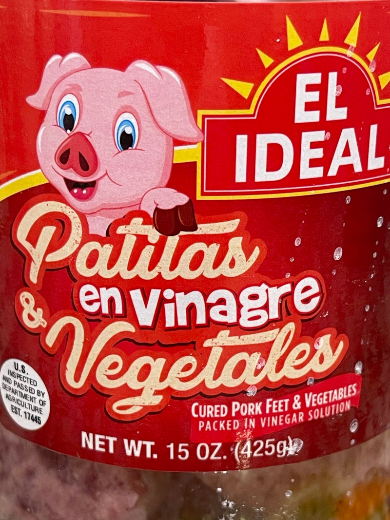 2 JARS El Ideal Patitas and Vegetables en vinagre Pickled Pork Feet 15 oz Pig's Meat