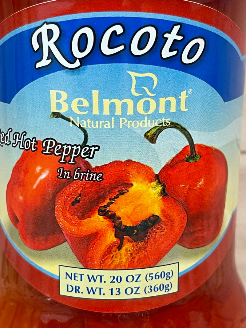 2 JARS Belmont Rocoto Red Hot Peppers in Brine 20oz Jar Chili