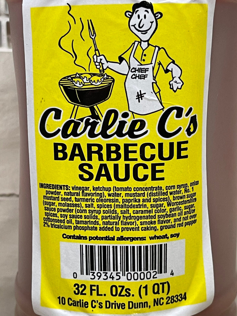 2 Bottles Carlie C's Original BBQ Sauce 32 oz Barbecue Pork Ribs Chicken Dunn NC