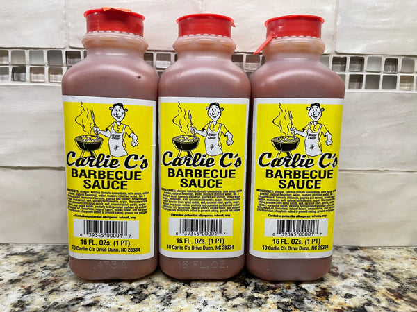 3 Bottles Carlie C's Original BBQ Sauce 16 oz Barbecue Pork Dip Chicken Dunn NC