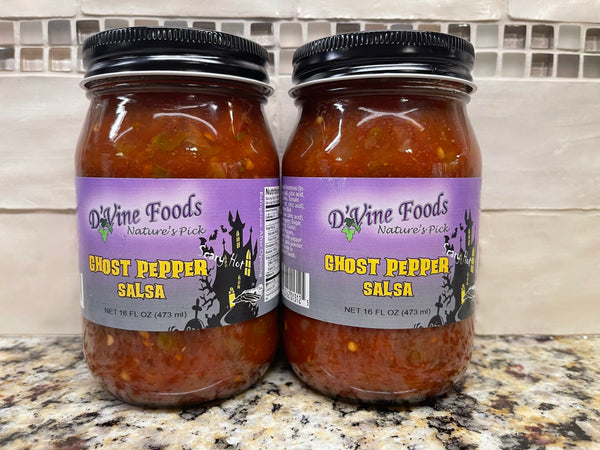 2 JARS D'Vine Foods Jar Ghost Pepper Hot Salsa 16 oz Jar Habanero Relish NC