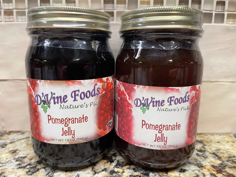 2 Jars D'vine Foods Pomegranate Jelly 18 oz Jar Sweet Tangy Jam Juice