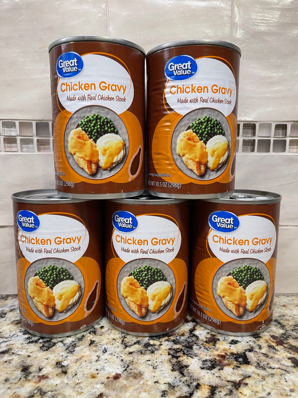 5 CANS Great Value Chicken Gravy 10.5 oz made with real chicken stock