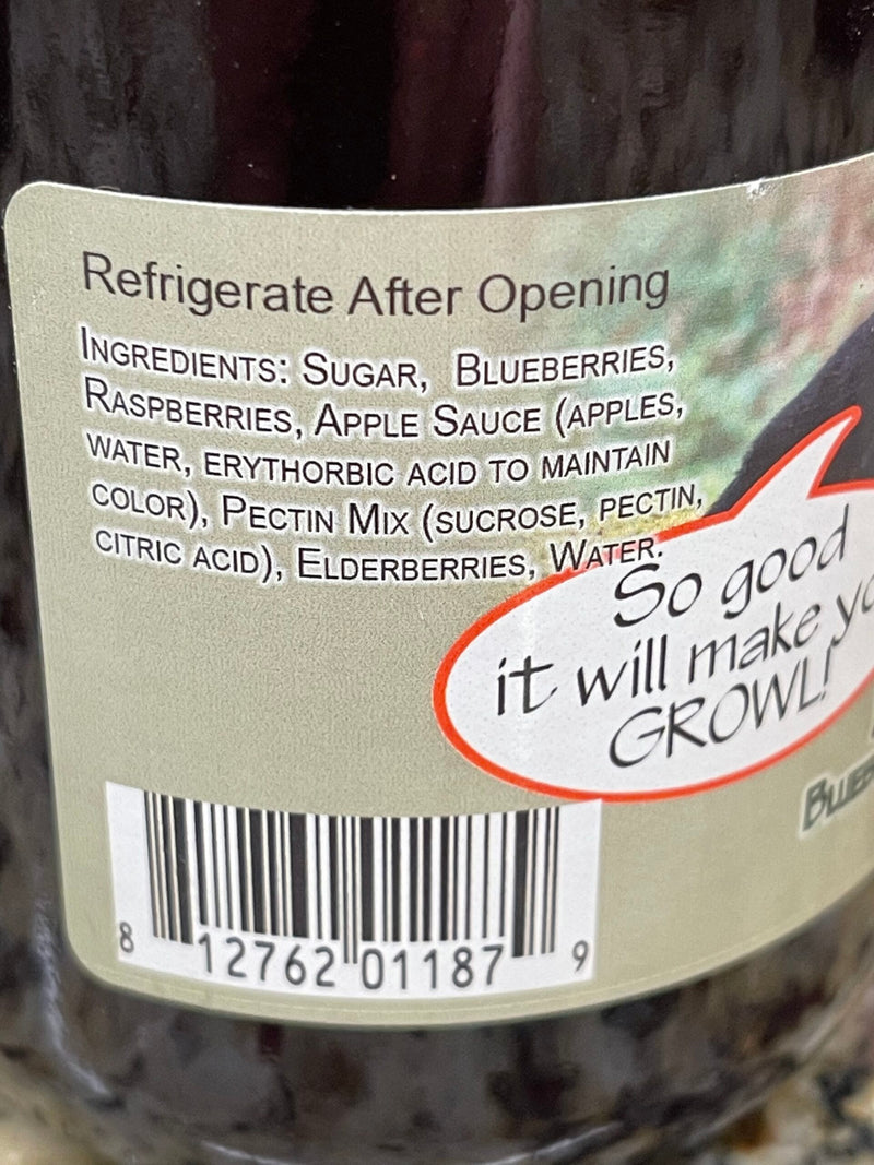 D'vine Foods BEAR Jam 18 oz Jar Blueberry Elderberry Apple Raspberry Jelly