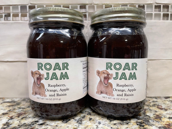 2 Jars D'vine Foods ROAR Jam 18 oz Jar Raspberry Orange Apple Raisin Jelly