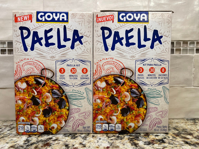 TWO BOXES Goya Paella Rice Mix 19 Oz Box seafood shrimp yellow rice