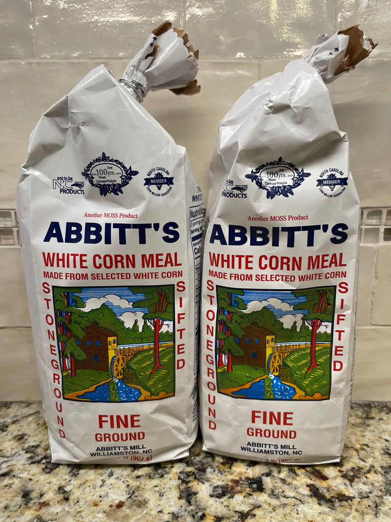 2 BAGS Abbitts Mills Fine Ground White Corn Meal 2 Lb Bag flour Sifted