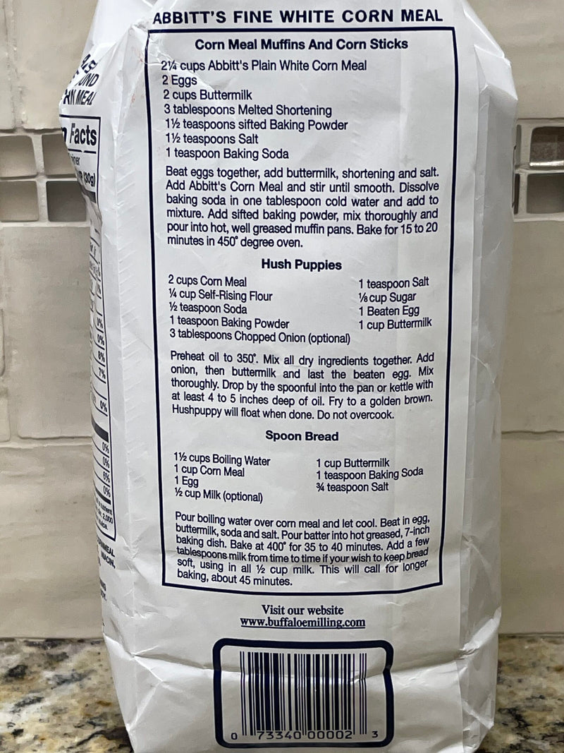 2 BAGS Abbitts Mills Fine Ground White Corn Meal 2 Lb Bag flour Sifted