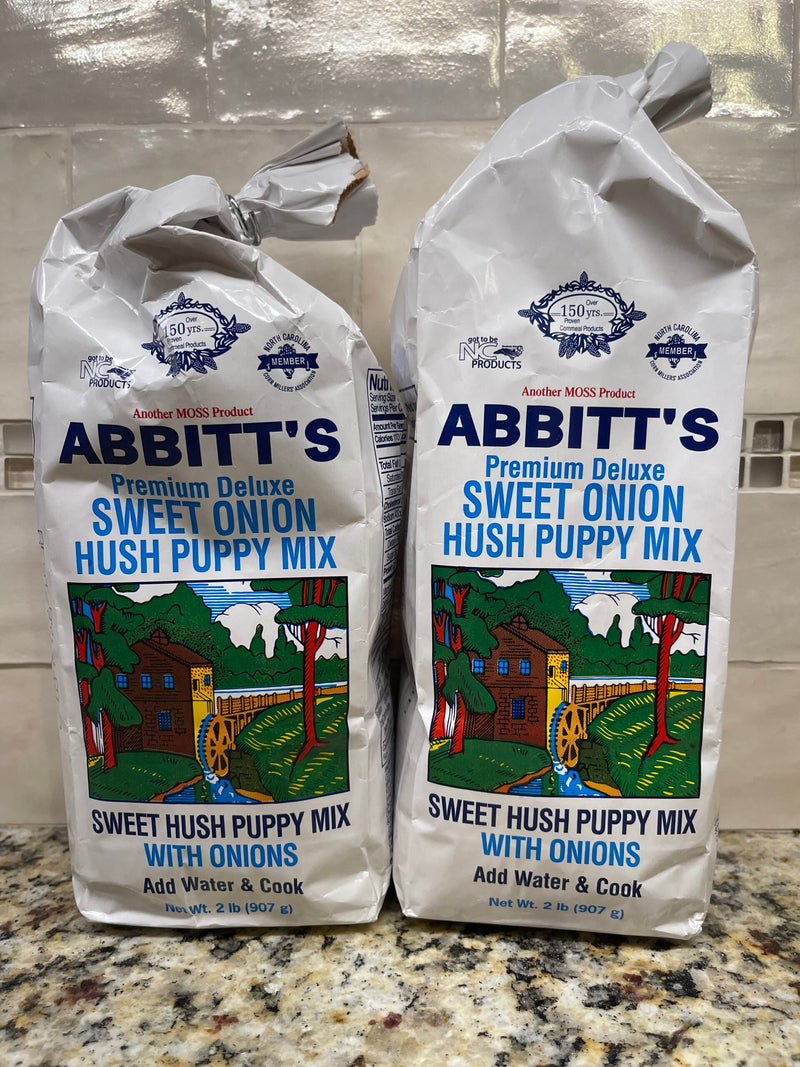 2 BAGS Abbitts Mills Premium Deluxe Sweet Onion Hush Puppy Mix 2 Lb Bag