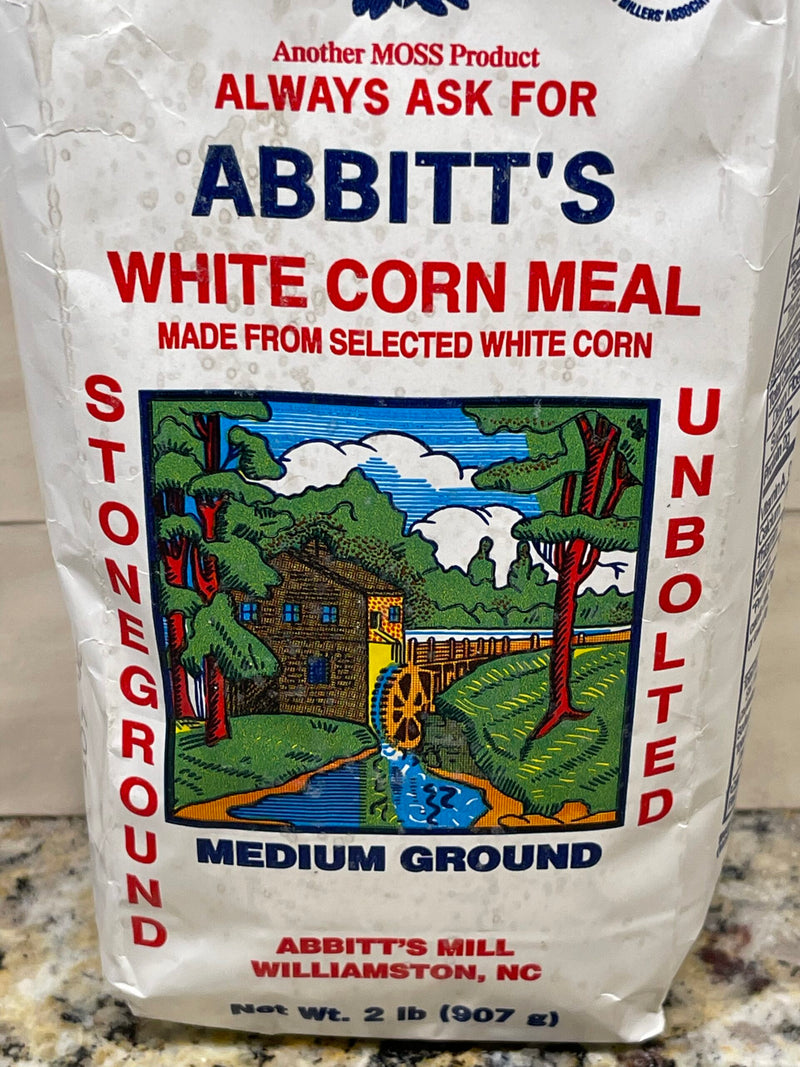 2 BAGS Abbitts Mills Medium Ground White Corn Meal 2 Lb Bag flour Unbolted