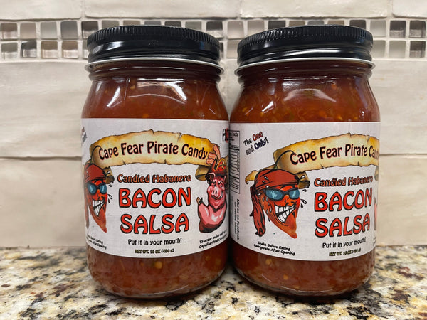 2 JARS Cape Fear Pirate Candy HOT Candied Habanero Bacon Salsa 16 oz Jar NC