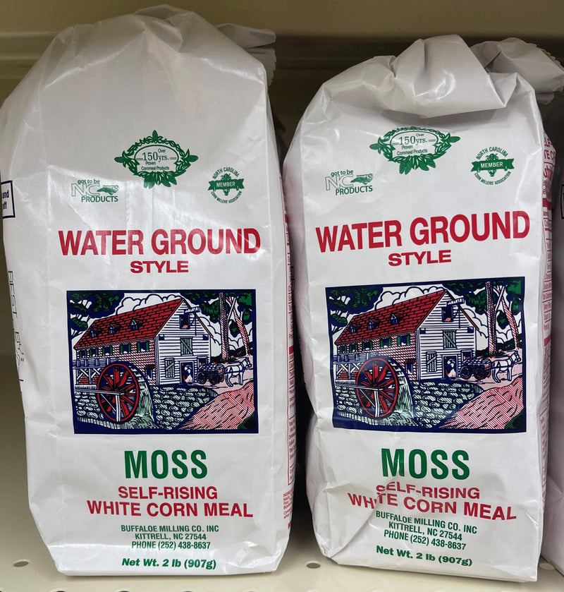 2 BAGS Moss Water Ground White Corn Meal 2 lb Bag flour Self Rising NC