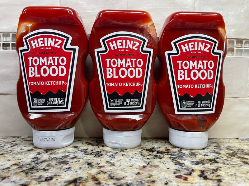 3 BOTTLES Heinz Tomato Blood Ketchup 20 oz Catsup Halloween Monster