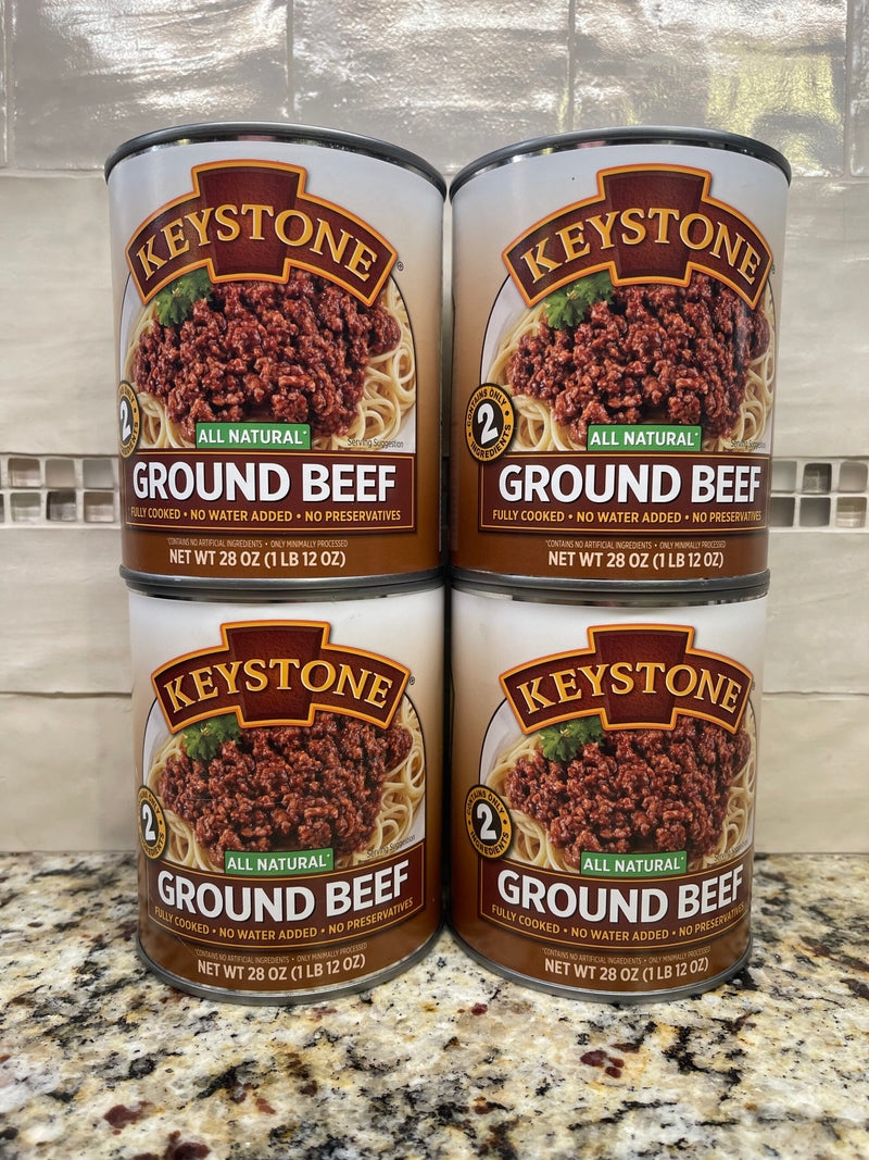 4 CANS Keystone All Natural Ground Beef 28 Oz Hamburger Tacos Spaghetti