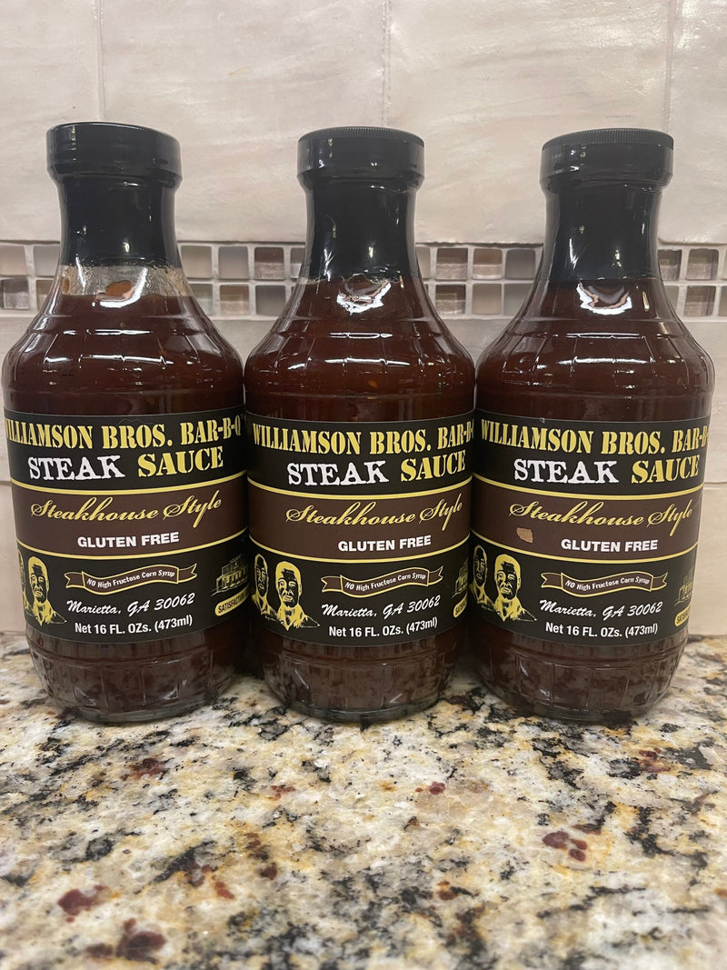 3 BOTTLES Williamson Bros Bar-B-Q Steak Sauce 16 oz Burger Ribs