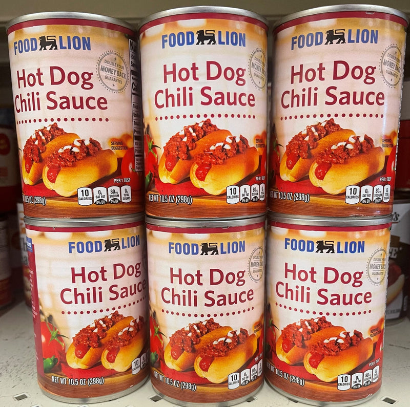 6 CANS Food Lion Hot Dog Chili Sauce 10.5 oz Can Dip No Beans