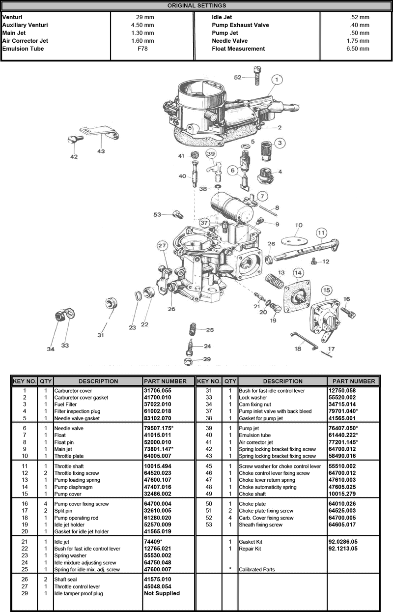 Weber Carburetor 34 ICH ICT Rebuild Repair Kit Carb w/o float choke overhaul-19106